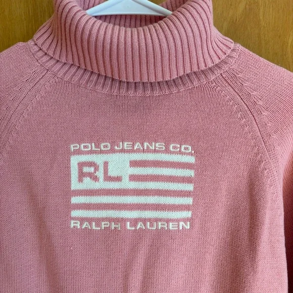 Polo Jeans Co.‎ Ralph Lauren Pink Cotton Knit Turtleneck Sweater L/G
